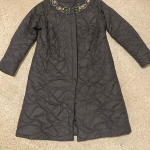Cottagecore long quilted jacket featuring a decorative embellished collar Size M